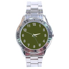 Army Green Solid Color Stainless Steel Analogue Watch by SpinnyChairDesigns