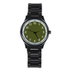 Army Green Solid Color Stainless Steel Round Watch by SpinnyChairDesigns