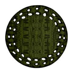Army Green Color Batik Round Filigree Ornament (two Sides) by SpinnyChairDesigns