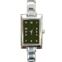 Army Green And Black Plaid Rectangle Italian Charm Watch by SpinnyChairDesigns