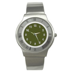 Army Green Color Polka Dots Stainless Steel Watch by SpinnyChairDesigns