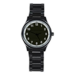 Army Green Black Stripes Stainless Steel Round Watch by SpinnyChairDesigns