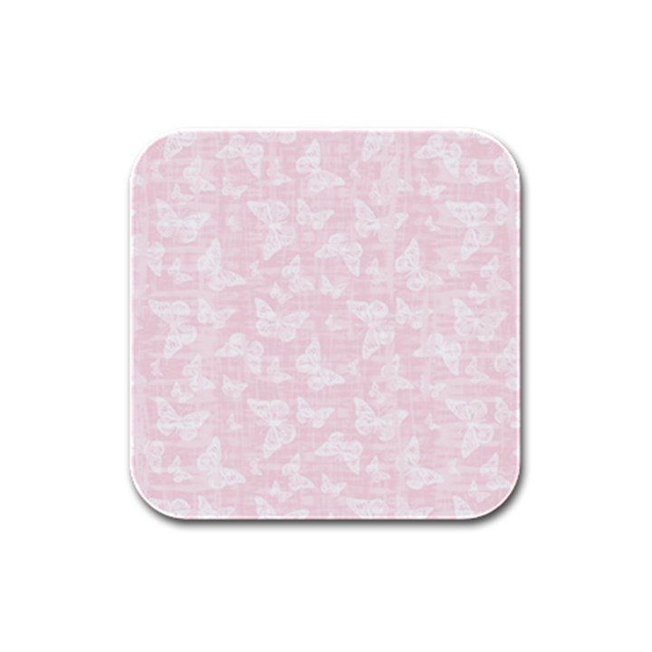 Ballet Pink White Color Butterflies Batik  Rubber Square Coaster (4 pack) 