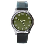 Army Green Color Ombre Round Metal Watch Front