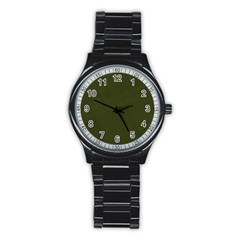 Army Green Color Texture Stainless Steel Round Watch by SpinnyChairDesigns