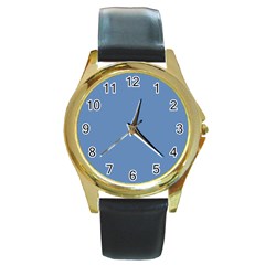 Faded Blue Color Round Gold Metal Watch by SpinnyChairDesigns