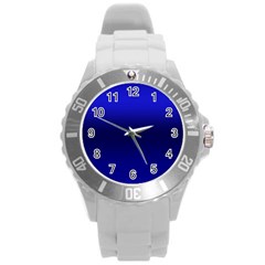 Cobalt Blue Gradient Ombre Color Round Plastic Sport Watch (l) by SpinnyChairDesigns