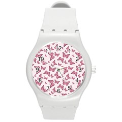 Blush Pink Color Butterflies Round Plastic Sport Watch (m) by SpinnyChairDesigns