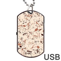 Music Notes Pattern Cinnamon Color Dog Tag Usb Flash (one Side) by SpinnyChairDesigns