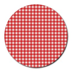 Red White Gingham Plaid Round Mousepads by SpinnyChairDesigns