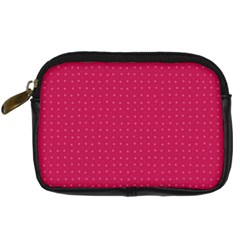 Rose Pink Color Polka Dots Digital Camera Leather Case by SpinnyChairDesigns