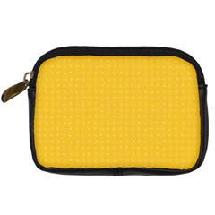 Saffron Yellow Color Polka Dots Digital Camera Leather Case by SpinnyChairDesigns