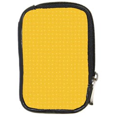 Saffron Yellow Color Polka Dots Compact Camera Leather Case by SpinnyChairDesigns