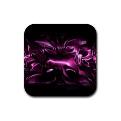 Black Magenta Abstract Art Rubber Square Coaster (4 Pack)  by SpinnyChairDesigns