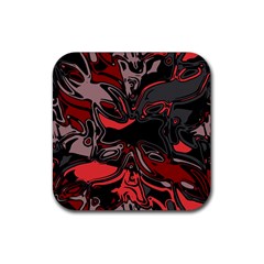 Red Black Grey Abstract Art Rubber Coaster (square)  by SpinnyChairDesigns