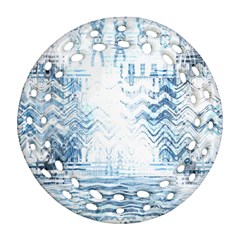 Boho Faded Blue Denim White Batik Ornament (round Filigree) by SpinnyChairDesigns