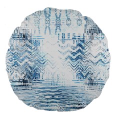 Boho Faded Blue Denim White Batik Large 18  Premium Flano Round Cushions by SpinnyChairDesigns