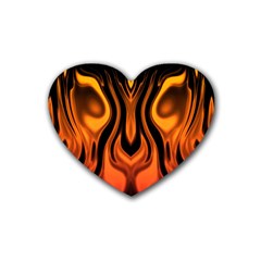 Fire And Flames Pattern Rubber Coaster (heart)  by SpinnyChairDesigns