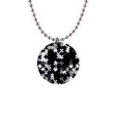 Black And White Jigsaw Puzzle Pattern 1  Button Necklace by SpinnyChairDesigns