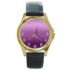 Purple Gradient Ombre Round Gold Metal Watch by SpinnyChairDesigns