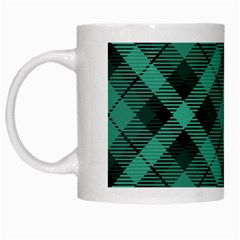 Biscay Green Black Plaid White Mugs by SpinnyChairDesigns