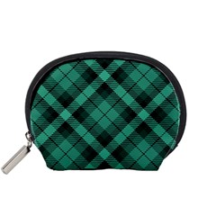 Biscay Green Black Plaid Accessory Pouch (small) by SpinnyChairDesigns