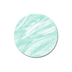 Biscay Green White Feathered Swoosh Magnet 3  (round) by SpinnyChairDesigns