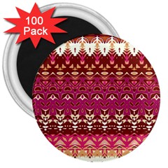 Boho Fuschia And Gold Pattern 3  Magnets (100 Pack) by SpinnyChairDesigns