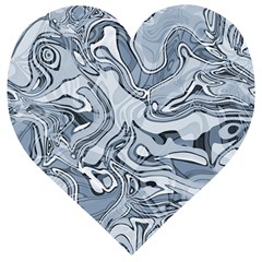 Faded Blue Abstract Art Wooden Puzzle Heart by SpinnyChairDesigns