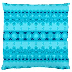 Boho Aqua Blue Large Cushion Case (one Side) by SpinnyChairDesigns