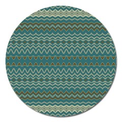 Boho Teal Green Stripes Magnet 5  (round) by SpinnyChairDesigns