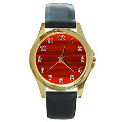 Scarlet Red Ombre Round Gold Metal Watch by SpinnyChairDesigns