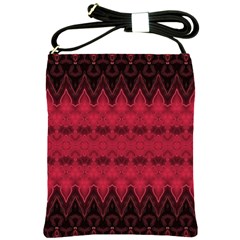 Boho Red Black Pattern Shoulder Sling Bag by SpinnyChairDesigns