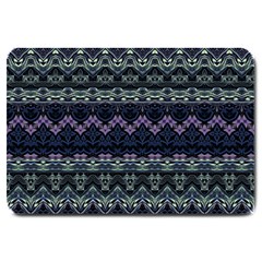 Boho Navy Teal Violet Stripes Large Doormat  by SpinnyChairDesigns