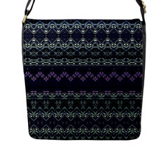 Boho Navy Teal Violet Stripes Flap Closure Messenger Bag (l) by SpinnyChairDesigns