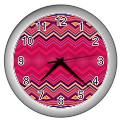 Boho Aztec Stripes Rose Pink Wall Clock (silver)