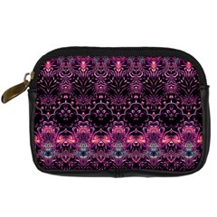 Boho Magenta Black Pattern Digital Camera Leather Case by SpinnyChairDesigns