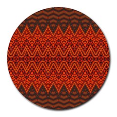 Boho Rust Orange Brown Pattern Round Mousepads by SpinnyChairDesigns