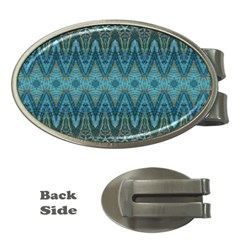 Boho Teal Blue Pattern Money Clips (oval)  by SpinnyChairDesigns