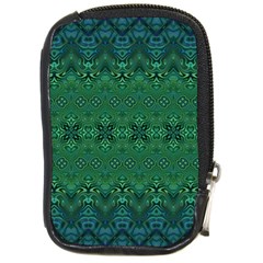 Boho Emerald Green And Blue  Compact Camera Leather Case by SpinnyChairDesigns