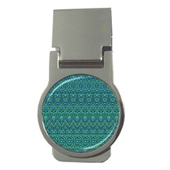Boho Teal Green Blue Pattern Money Clips (round)  by SpinnyChairDesigns