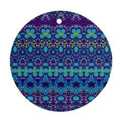 Boho Purple Blue Teal Floral Round Ornament (two Sides) by SpinnyChairDesigns