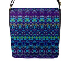 Boho Purple Blue Teal Floral Flap Closure Messenger Bag (l) by SpinnyChairDesigns