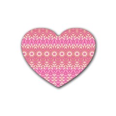 Boho Pink Floral Pattern Rubber Coaster (heart)  by SpinnyChairDesigns