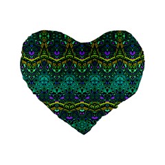 Boho Emerald Green Standard 16  Premium Flano Heart Shape Cushions by SpinnyChairDesigns