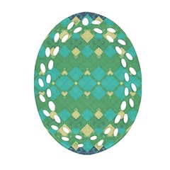 Boho Green Blue Checkered Ornament (oval Filigree) by SpinnyChairDesigns