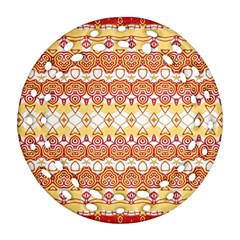 Boho Red Gold White Ornament (round Filigree) by SpinnyChairDesigns