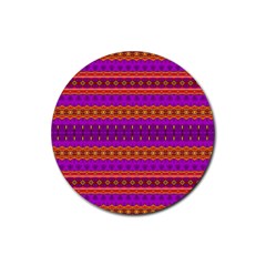 Boho Magenta And Gold Rubber Coaster (round)  by SpinnyChairDesigns