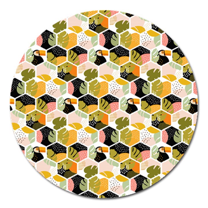 Hexagon Tropical Pattern Magnet 5  (Round)