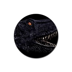 Trex Dinosaur Head Dark Poster Rubber Coaster (round)  by dflcprintsclothing